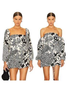 NEW Alexis Ellora Printed Off-the-shoulder Mini Dress Black Size: Extra Small